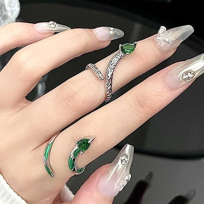Gothic Silver Snake Ring Set - Open, Adjustable, Stacking Midi Index Finger Rings for Women and Girls (2 Pcs) - style: style-3