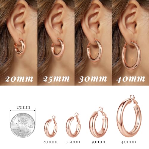 SHOWNII Chunky Gold Hoop Earrings - 14K Gold Plated Earrings for Women Hollow Tube Lightweight Thick Hoops 20/25/30/40mm Valentines Graduation Mother's Day Birthday Gifts - color: 40 Millimeters-Rose Gold Plated