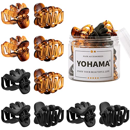 YOHAMA 10pcs Small Octopus Claw Clips Strong Hold Women Thin to Thick Hair | 4cm Little Hair Accessories Brown & Black, Great Spring, Styling Half Bun Tightly, Non-Pulling or Snagging, Daily Use Gifts - color: A-Black+Brown