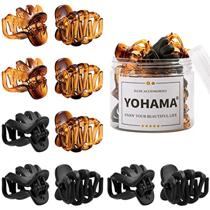 YOHAMA 10pcs Small Octopus Claw Clips Strong Hold Women Thin to Thick Hair | 4cm Little Hair Accessories Brown & Black, Great Spring, Styling Half Bun Tightly, Non-Pulling or Snagging, Daily Use Gifts - color: A-Black+Brown