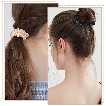 12 Pcs Satin Scrunchies For Women Girls, Silk Hair Ties | Soft Satin Fabric, Gentle Hold, Stretch Elastic Band, 6 Blush + 6 Black, For Daily Wear, Sleep, Parties, Gifting - color: 12Pcs Black+Blush