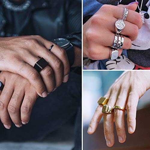 GoldChic Jewelry Personalized Signet Rings Men Women, Stainless Steel Custom Photo Bold Square/Oval Monogram/Old English Initial Pinky Stacking Statement Ring in Black/Silver/Gold (Size 7-14) - color: Gold-Blank - Square