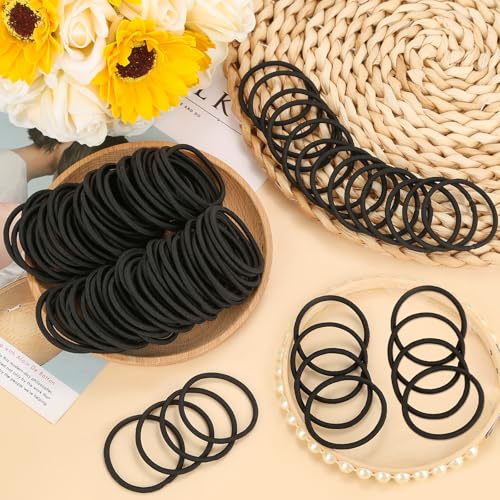 Anezus 200 Pcs Hair Ties for Women Girls Hair Elastics Hair Bands Ponytail Holders Hair Rubber Bands for Thick Straight Curly Hair (Black) - color: Black