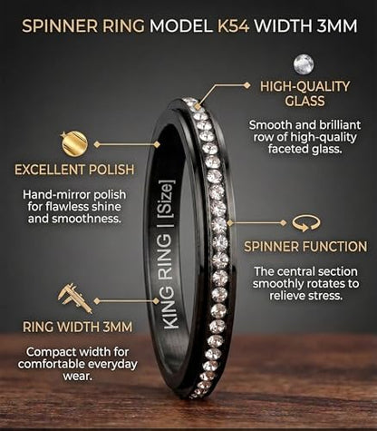 King Ring 3mm Spinner Rings – Premium Stainless Steel Fidget Rings for Women - Designed in USA - color: Black White