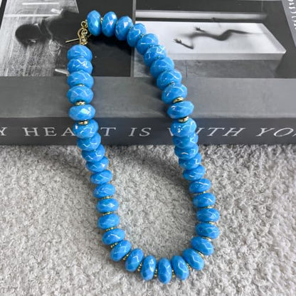 Colorful Chunky Acrylic Beaded Choker Necklaces for Women | Multicolor Faceted Beads, Sturdy Metal Chain, Adjustable Detachable, Lightweight, Summer Boho, Sparkly Statement Jewelry Gift - color: Lake Blue