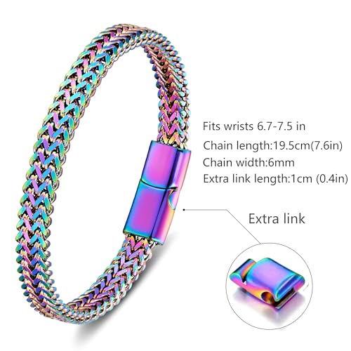 Mens Bracelet-Stainless Steel Magnetic Clasp Franco Chain Bracelets for Men - color: B-Colors