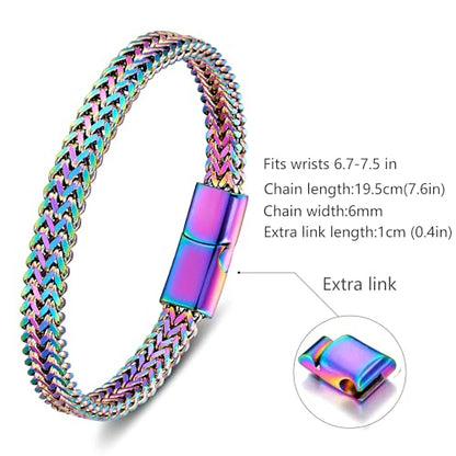 Mens Bracelet-Stainless Steel Magnetic Clasp Franco Chain Bracelets for Men - color: B-Colors