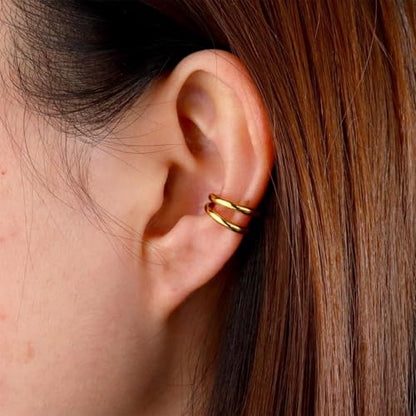 Ear Cuffs Non Piercing Ear Cuff for Women Clip on Huggie Hoop Earrings Gold Fake Earring Cuff with Chain Clips Minimalist Jewelry - color: A3:3pcs gold