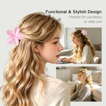 2 Pack Flower Hair Claw Clips for Women Hawaiian Plumeria Claw Clip (Solid) | Strong Hold Nonslip Large Hair Clip for Beach Holiday Thick Thin Hair Accessories - color: Solid