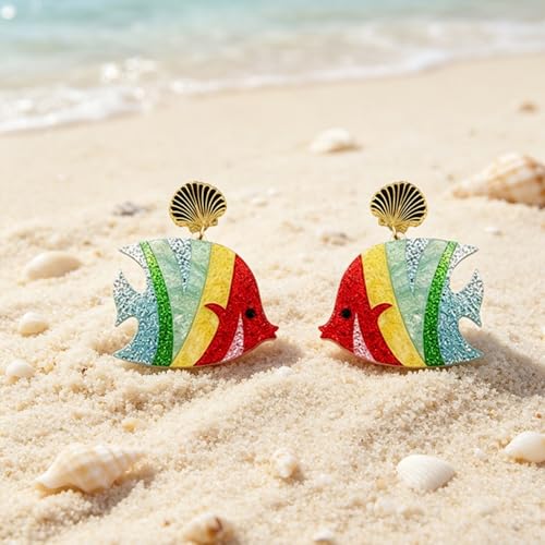 Cute Acrylic Tropical Fish Earrings Creative Parrot Hornbill Drop Dangle Earrings Stylish Animal Statement Earrings Daily Wear Jewelry for Women - color: Colorful Fish
