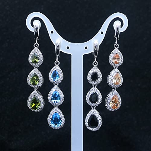 LMXXVJ Necklace Long Earrings Bracelet Set, White Gold Plated Created Blue Sapphire Jewelry Set Wedding Party Gift Jewelry for Women Bridal Bridesmaid - color: Olive Green