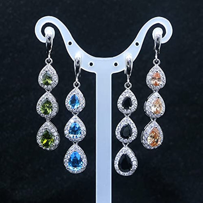 LMXXVJ Necklace Long Earrings Bracelet Set, White Gold Plated Created Blue Sapphire Jewelry Set Wedding Party Gift Jewelry for Women Bridal Bridesmaid - color: Olive Green