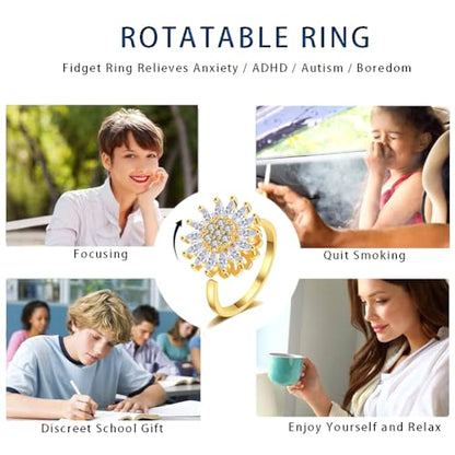 Fidget Rings for Anxiety, Womens Focus Spinner Ring, Discreet Boredom Relieving Ring Stacking Finger Promise Engagement Gift - color: Spinner Ring 5 pcs