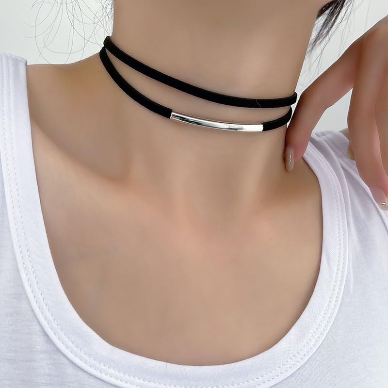 Black Choker Necklaces for Women 90s Red Black Velvet Choker Necklace Thick Thin Chocker Tube Heart Circle Choker Necklace Lace Tatto Collar Necklace Goth Choker Jewelry - style: A2-Tube