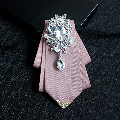 Crystal Bow tie Brooches Collar Pin Jewelry ribbon Fabric Bowknot Pre Tied Neck Tie For men Women wedding bridegroom - color: Pink