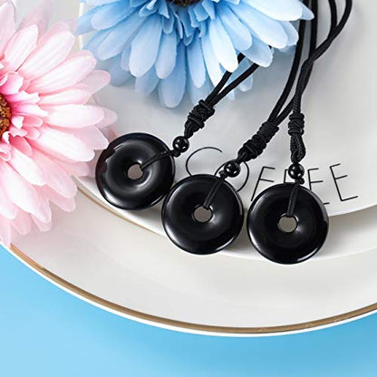 Jovivi 30mm Circle Donut Healing Crystals Necklace Natural Semi-Precious Chakra Gemstone Stone Amulet Lucky Coin Donuts Charm Protection Quartz Reiki Pendant Necklace for Men Women Adjustable Rope - color: Obsidian Crystal