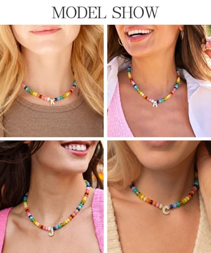 Colorful Beaded Initial Necklace for Women - Colorful Letter A-Z Necklaces, 14K Gold Plated Zirconia Bubble Letter Charm, Women Gold Jewelry Personalized Birthday Gifts - color: C