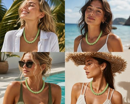 Chunky Colorful Beaded Necklace for Women Boho Summer Statement Resin Choker Necklaces Beach Jewelry Accessories - color: Lime Green