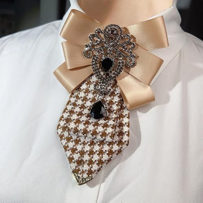Men's Teardrop Rhinestone Bow Pre-Tied Brooch for Unisex Elegant Crystal Satin Fabric Houndstooth Ribbon Neck Tie Brooches Lapel Pins Wedding Prom Party Costume Bow Tie - color: Brown
