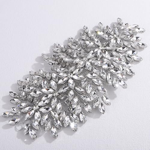 Bridal Rhinestone Hair Comb Large Rhienstone Wedding Headpiece Handmade Crystal Hair Comb for Bride Wedding Hair Accessories for Women (silver) - color: silver