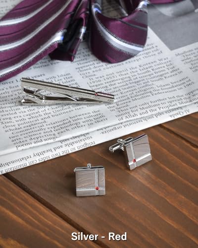 [TAVARAT] Cufflinks for Men Black Silver Red Blue Crystal glass Tps-040 - style: silver red