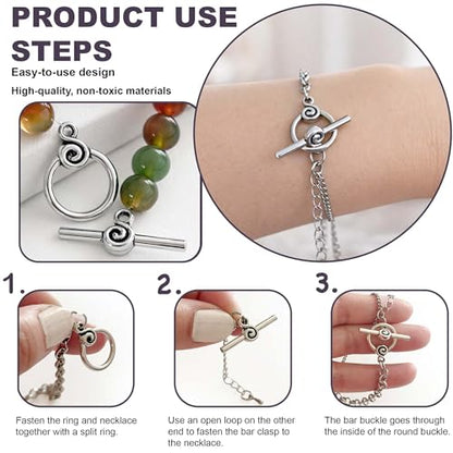 Heather's cf Toggle Jewelry Clasps – Durable Quality, Antique Swirling Silver Finish Toggle Clasps & Closures for Necklace, Bracelet & Charms – Ideal for DIY, & Jewelry Making – Medium (Set of 24) - color: Medium silver toggle clasp