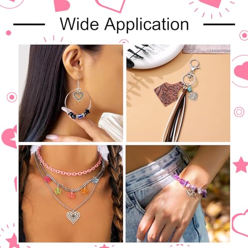Elecrelive Crystal Heart Charms Rhinestone Heart Pendants Valentine Charms for Necklace Bracelet Earring Wedding Jewelry - color: Antique Silver, 48pcs