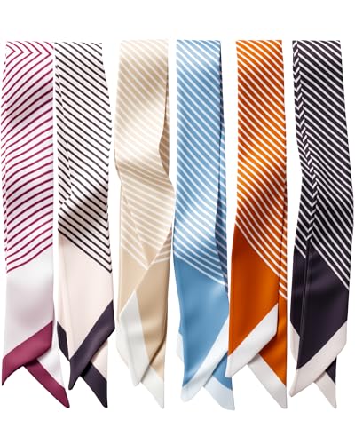 ZXZH 6 Pack Fashion Scarves for Women, Versatile Boho Head Scarf | Satin Scarf for Hair, Neck, Wrist, and Purse Accessories - color: Diagonal Stripe