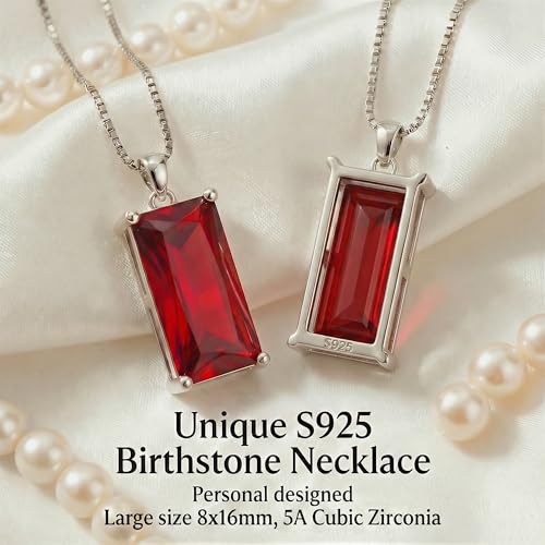 8mm x 16mm Square Birthstone Pendant Necklace – Fashion charming Sterling Silver Gift for women - color: July