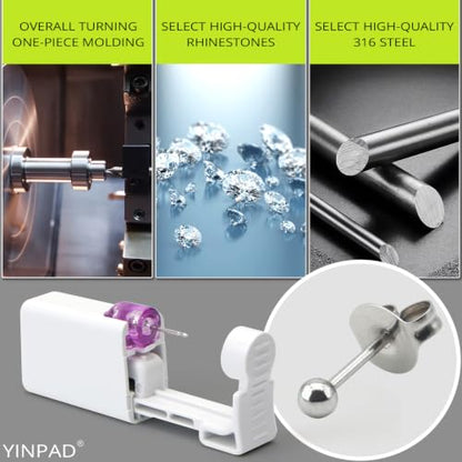 Ear Piercing Kit - Disposable Piercing Gun Preloaded with Different Style 3 mm Studs, at Home Self Piercer Kit (Little Silver Ball) - color: Little Silver Ball