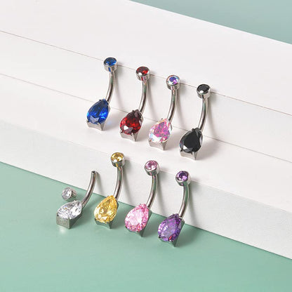 limerencia 14G G23 Titanium Belly Button Ring with Small Teardrop Cubic Zirconia 10mm Internally Threaded Navel Piercing Jewelry - color: Pink CZ