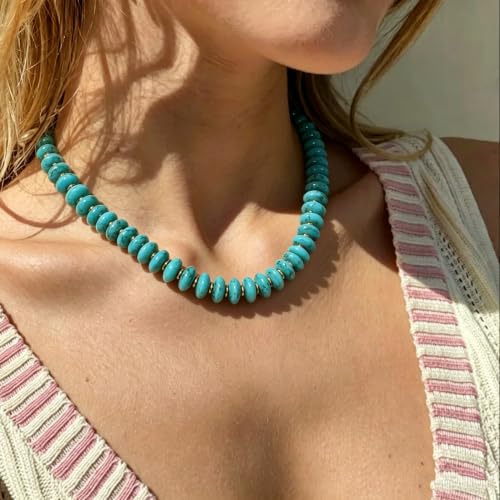Resin Chunky Beaded Necklace for Women,Vacation Jewelry | Acrylic Beads,Boho Summer Beach Handmade Jewelry,Trendy Bold Statement Beaded Necklace,Birthday Gift for Women - color: Turquoise
