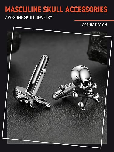 FaithHeart Mens Cufflinks, Norse Viking Tuxedo Shirt Cuff Links, Stainless Steel Cuff Links and Shirt Studs, Gift Box - style: 05. Skull Bones-Silver