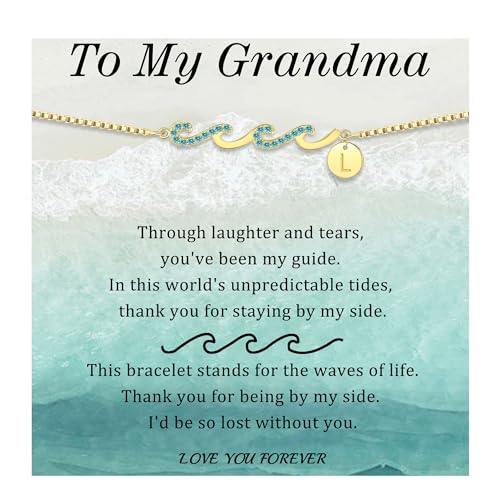 Gold Bracelets for Women Non Tarnish Graduation Gifts for Daughter 2026 Initial Bracelets for Women Mom Gifts Inspirational Wave Bracelet Grandma Letter A-Z Birthday Jewelry Christmas Stocking Stuffers - style: 12-L-Grandma