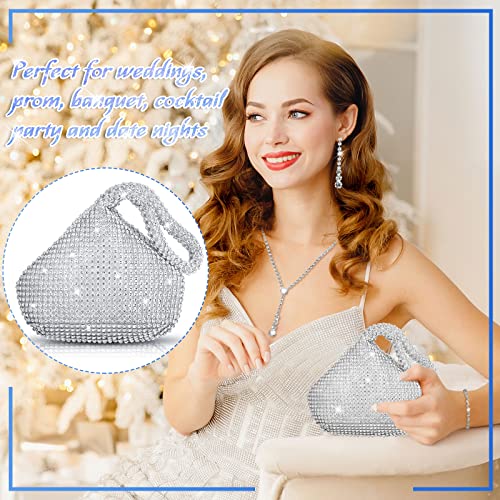 4 Pcs Silver Clutch Purse Jewelry Set for Women Rave Accessories Evening Rhinestone Purse Silver for Bride Wedding - style: Stylish Style