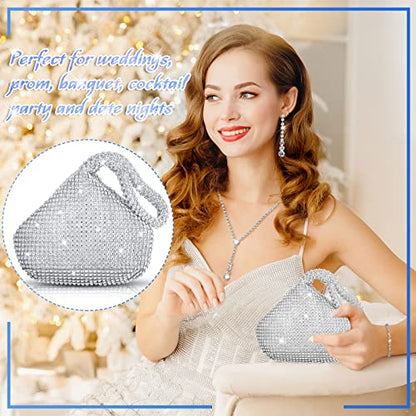 4 Pcs Silver Clutch Purse Jewelry Set for Women Rave Accessories Evening Rhinestone Purse Silver for Bride Wedding - style: Stylish Style