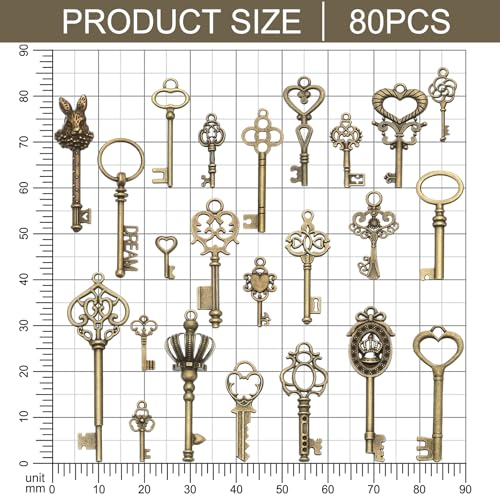 Hicarer 80 Pieces Antique Silver Pendants Gothic Charms Halloween Charms Pendants Jewelry Making Accessory for DIY Necklace Bracelet - style: Master Key