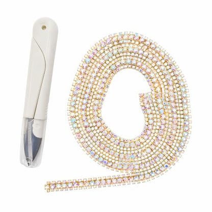 3FT Heavy Duty Crystal Rhinestone Trim Chain with Yarn Scissors, Sew-On Bling Appliqué for Wedding Bridal Dress, DIY Jewelry & Clothing Accessories (Gold) - color: Gold