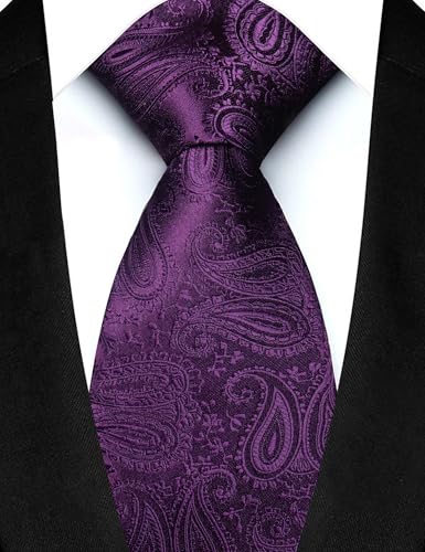 JEMYGINS Mens Paisley Tie and Lapel Pin Necktie Pocket Square and Tie Clip with Sets for Business Casual 4PCS - color: Purple