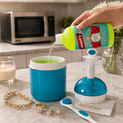 Hot Tub Jewelry Cleaner, Heated Jewelry Cleaning System with Reusable Bath, Professional Ring Cleaner for Diamonds, Gold & Silver, At-Home Jewelry Care