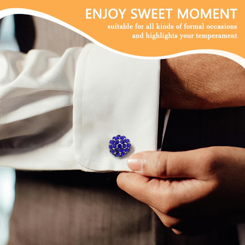 Round Rhinestone Cufflinks for Men Tuxedo Shirt Studs Crystal Ball Cufflinks French Cuff Links for Men Wedding Business Prom - color: Blue