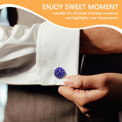 Round Rhinestone Cufflinks for Men Tuxedo Shirt Studs Crystal Ball Cufflinks French Cuff Links for Men Wedding Business Prom - color: Blue