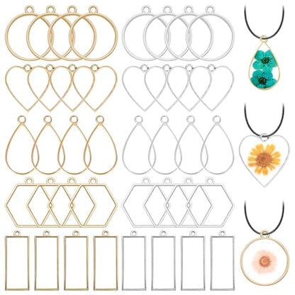 50pcs Open Bezel Pendants 5 Styles Hollow Bezel Pendants Open Frame Pendant Geometric Pressed Flower Frame for Resin Casting, Necklace, Earrings, Pressed Flower, DIY Crafts(K Gold,White K) - color: 50pcs;K Gold,White K;5 Styles