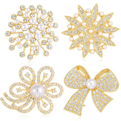 4pcs Brooches and Pins for Women, Flower Brooch, Crystal Pearl Brooch, for Women Fashion Accessories - style: rhinestones