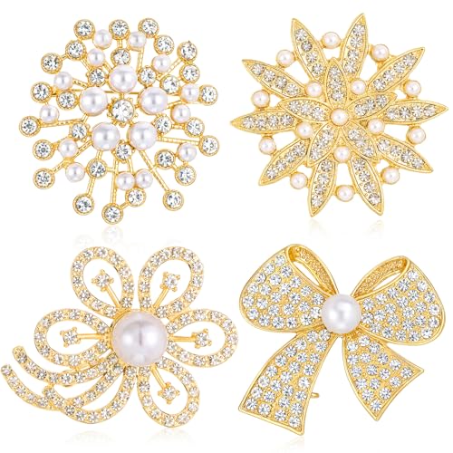 4pcs Brooches and Pins for Women, Flower Brooch, Crystal Pearl Brooch, for Women Fashion Accessories - style: rhinestones