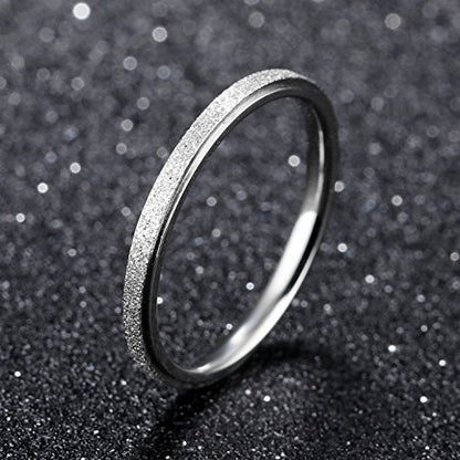 Women's Stainless Steel 2mm Thin Stacking Midi Rings Silver Rose Gold Sand Blast Finish Engagement Wedding Bands Size 3 to 10 - color: Silver