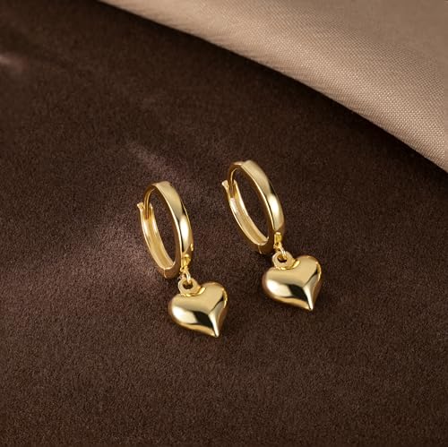 SLUYNZ Solid 925 Sterling Silver 8MM Fat Heart Hoop Earrings for Women Teens Sweet Love Hoop Earrings Huggie - color: B-18K Gold Plated