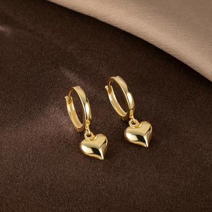 SLUYNZ Solid 925 Sterling Silver 8MM Fat Heart Hoop Earrings for Women Teens Sweet Love Hoop Earrings Huggie - color: B-18K Gold Plated