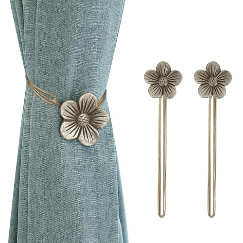 Lewondr Magnetic Curtain Tiebacks, Flower Vintage Curtain Holdbacks, Coffee | 1 Pair, Resin Curtain Ties with Rope Drapery Retro Window Curtain Decorative Buckle Holder for Outdoor, Home, Cafe Balcony - color: A-coffee, size: 2 Pieces