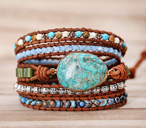 Boho Wrap Bracelet for Women, Handmade Natural Imperial Jasper Multi-Layer Stone Beaded Bracelet, Bohemian Healing Crystal Stone Jewelry Gifts